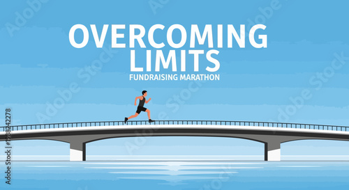 Inspiring Marathon Run Across Bridge During Fundraising Activity with Sky Background
