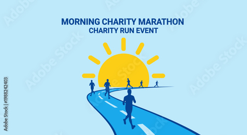 Inspiring Morning Charity Marathon Event Illustration With Runners and Sun Symbolizing Hope