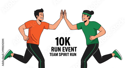 Joyful Runners Celebrating Teamwork And Success In A 10K Run Event With High Five