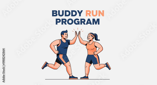 Joyful Running Buddies Giving High Five, Celebrating Success in Running Program Concept