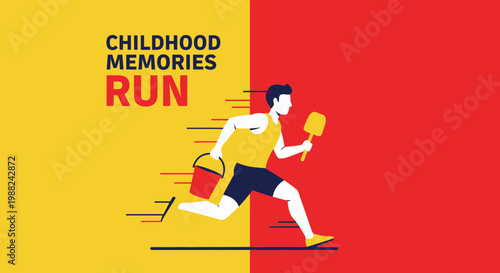 Joyful Running Illustration Depicting Childhood Memories and Energetic Adventures
