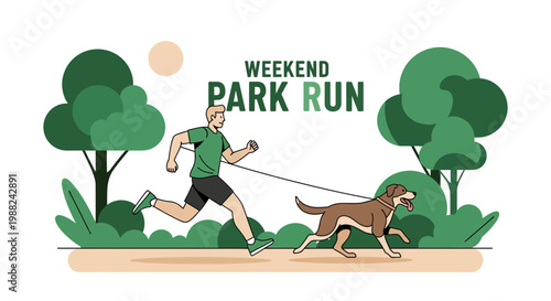 Joyful Running in the Park with a Dog During the Weekend Leisure Time Activities