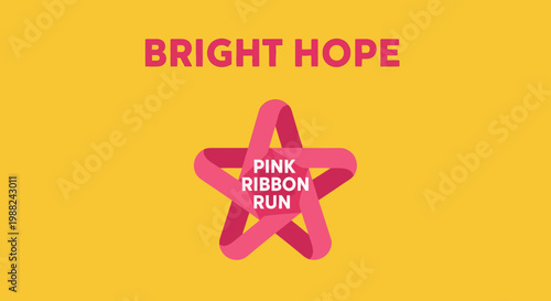 Inspiring Pink Ribbon Run Campaign Poster on Vibrant Yellow Background with a Star Design