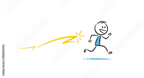 Joyful Stick Figure Races Towards a Bright Future, Embracing Speed and Success
