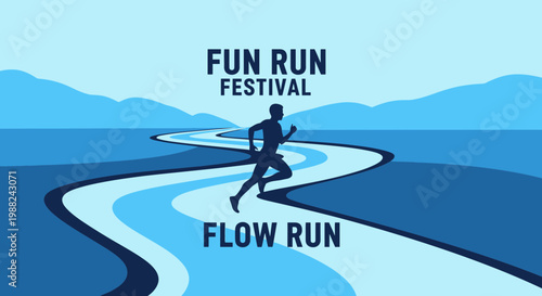 Inspiring Flow Run Festival Concept Depicting Runner Silhouette In Motion Along Scenic Way
