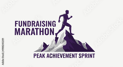 Inspiring Fundraising Marathon Concept With Athletic Silhouette Surmounting Mountain Top