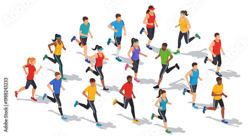 Isometric Group Of Runners Competing Outdoors Showing Healthy Lifestyle and Endurance