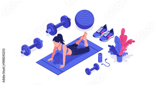 Isometric Fitness Scene Representing Health, Wellness, Exercise, and a Balanced Lifestyle