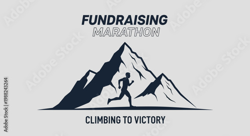 Inspiring Fundraising Marathon Concept With Mountain Silhouette And A Running Figure
