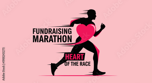 Inspiring Fundraising Marathon Concept With Runner Silhouette And Heart Symbol Illustration