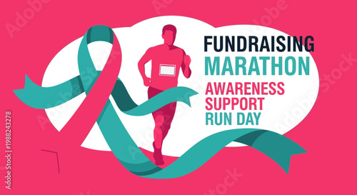 Inspiring Fundraising Marathon Concept With Support Ribbons and A Running Silhouette
