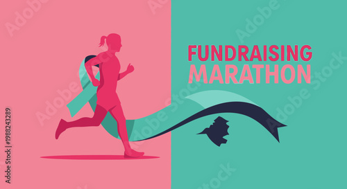 Inspiring Fundraising Marathon Concept With Runner and Ribbon Artistic Illustration