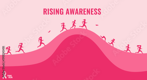 Inspiring Pink Run Illustration: Promoting Awareness for Breast Cancer in Silhouette Form