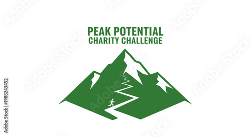 Inspiring Green Mountain Silhouette for Charity Peak Potential Challenge on White Background