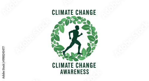 Inspiring Green Revolution: Advocating Climate Action With Running Silhouette Inside Natural Wreath