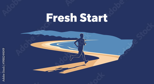 Inspiring Running Silhouette, Fresh Start Concept, Blue Illustration, Positive Mindset