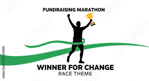 Inspiring Silhouette Celebrating Achievement In Charity Marathon Race, Winning And Fundraising