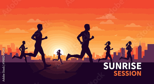 Inspiring Silhouette Scene Depicting Runners Enjoying a Sunrise Session in the City