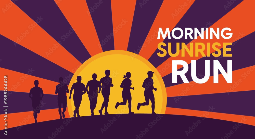 Naklejka premium Inspiring Sunrise Run With Silhouetted Runners And A Vibrant Color Palette For Active Living