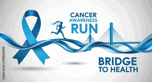 Inspiring Illustration Depicts Cancer Awareness Run With Bridge Symbolizing Pathway to Wellness
