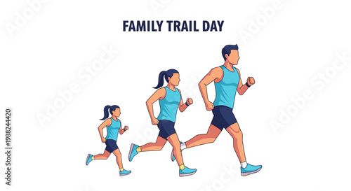 Joyful Family Running Together on a Trail, Experiencing the Fun of Active Day