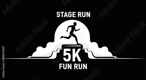 Inspiring Illustration Of 5K Run Event Silhouette Featuring Energetic Athlete And Scenic Stage