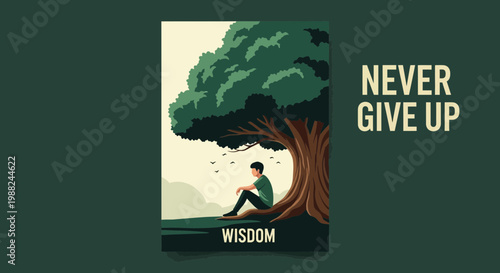 Inspiring Illustration of A Person Contemplating Under a Tree: Wisdom and Persistence