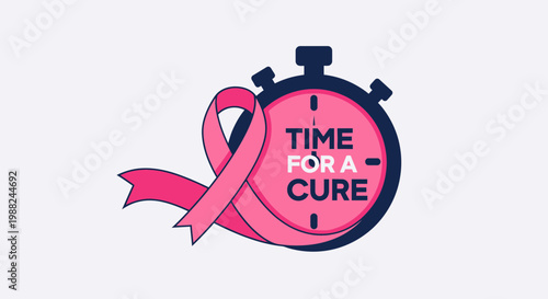 Inspiring Time For A Cure: Pink Awareness Ribbon And Stopwatch Design