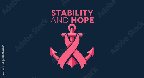 Inspiring Illustration Of Pink Ribbon Anchor Symbolizing Stability And Hope For Wellness