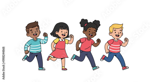 Joyful Kids Racing Together Enjoying Their Days in Vibrant Cartoon Style
