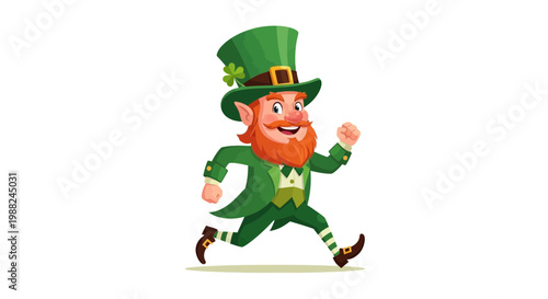 Joyful Leprechaun Character Running With Excitement And Luck