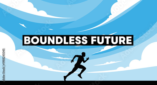 Inspiring Imagery Featuring Dynamic Person Running Towards an Open Blue Sky