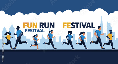 Joyful Marathon Celebration: Runners at the Urban Fun Run Festival, A Lively Community Event