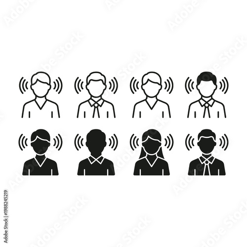 People communicating with sound waves around their heads