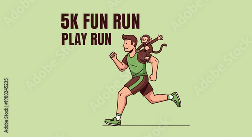 Joyful Marathon: Man's Adventure with a Playful Monkey in a Fun Race Event