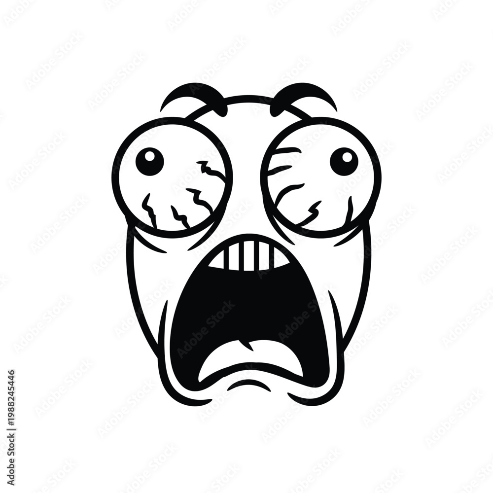 Obraz premium Scared and Shocked Face Emoji - Hand Drawn Doodle Style Expression with Large Eyes and Open Mouth - Isolated Vector Illustration