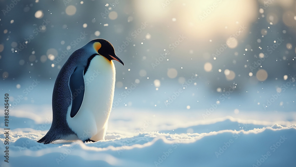Obraz premium Penguin_walking_alone_in_a_serene_winter_landscape_