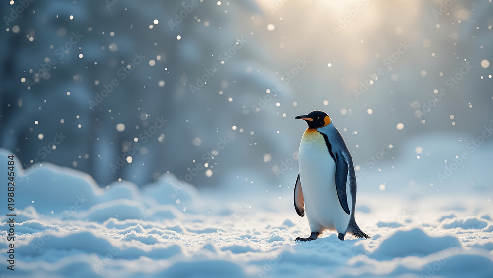 Obraz premium Penguin_walking_alone_in_a_serene_winter_landscape_