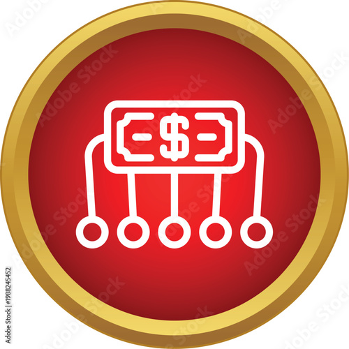 Money icon distributing funds to multiple points, representing finance and economy