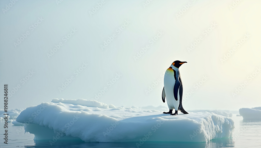Obraz premium Single_penguin_standing_alone_on_a_large_serene_ice