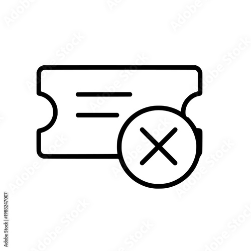 Black line icon of a ticket with a cancel symbol