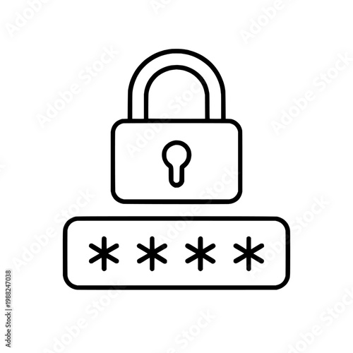 Black line icon of a padlock with password asterisks