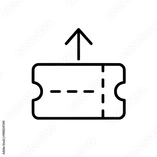 Black line icon of ticket with arrow pointing up