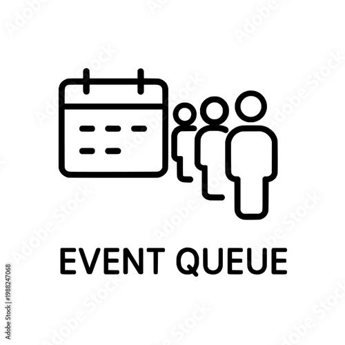 Black line icon of people waiting in line for an event on a calendar