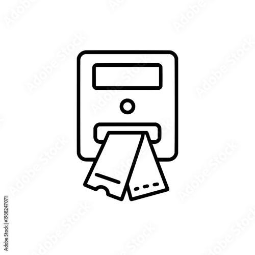 A black and white icon of a ticket dispenser machine