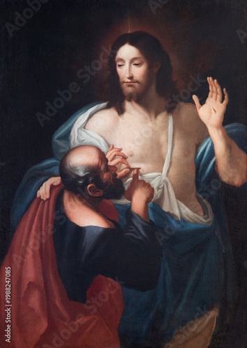 Obraz na płótnie Crema - The painting of Jesus appeart to Thomas in the church Chiesa della Santissima Trinita by unknown artist of 18