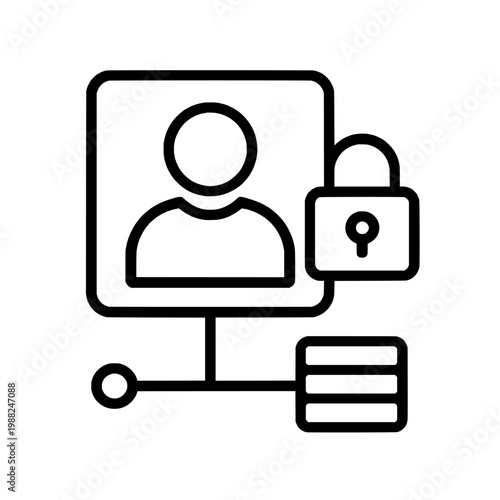 Black line icon of user profile with lock and database connection