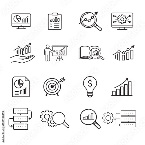  Data Analysis and Growth Outline Icons Collection
