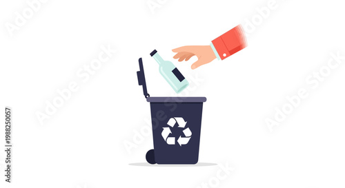 A person throwing a plastic bottle into a recycling bin. EPS Editable. Vector Illustrations.