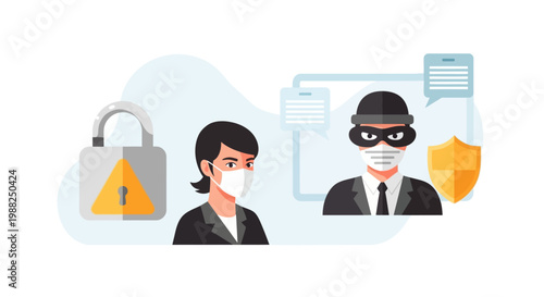 Business professional and hacker character illustration for cyber security concept. EPS Editable. Vector Illustrations.